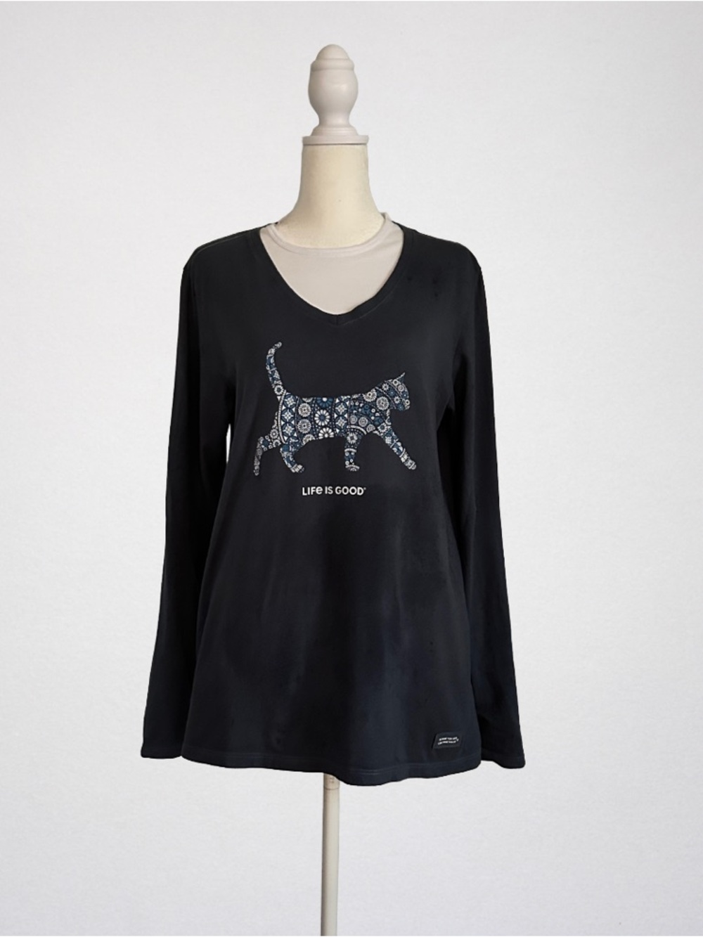 Life Is Good Cat Crusher Long Sleeve Tee M Black Graphic Shirt